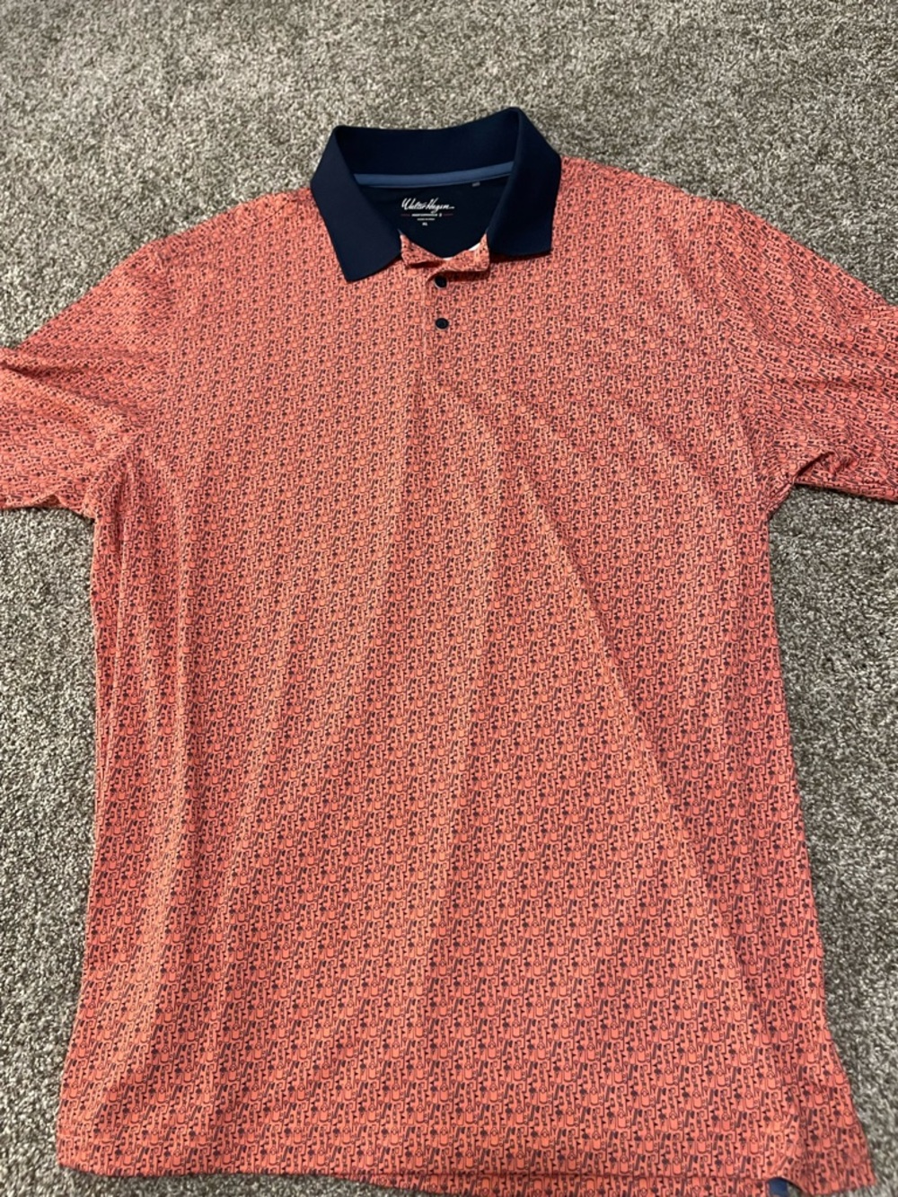 Walter Hagen Coral Pattern Polo with Navy Collar